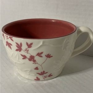 Starbucks spring cup with embossed leaves and pink flowers coffee tea mug